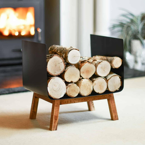 High Quality Custom Metal Firewood Rack/<b>Holder</b> Rectangle Powder Coated Firewood Storage Rack with Wooden Legs - Product Image 1