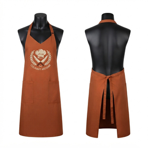 Delantal de Chef Blackhardson de Lona de Algodón Premium 240 GSM para Logotipo Personalizado Serigrafiado en Marrón, Correa Ajustable para el Cuello, Doble - Product Image 1
