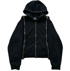 Fabricant de pantalons de survêtement évasés en coton 100% personnalisés et sweat à capuche surdimensionné Distressed Vintage Sun Faded Zip up Acid Wash Hoodie Men - Product Image 2