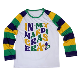NOUVEAU T-shirt à manches longues rayé pour adultes et enfants, sublimation carnaval, t-shirt à manches longues raglan Mardi Gras - Product Image 5