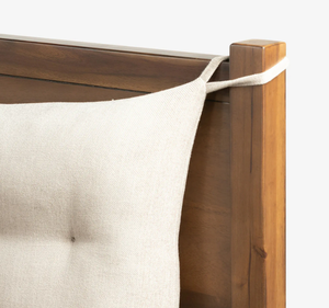 Cadre de lit moderne en teck massif avec tête de lit capitonnée, lit plateforme minimaliste, mobilier de chambre à coucher, taille King, garantie 3 ans - Product Image 5