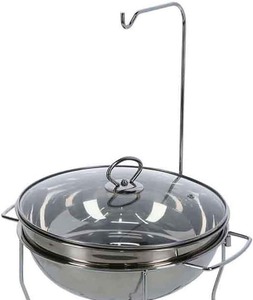Plat à chafing rond en acier inoxydable avec couvercle en verre trempé et crochet, chauffe-plat portable pour buffets, traiteurs, fêtes et services à domicile - Product Image 1