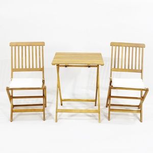 Conjunto de Mesa y Sillas de Jardín de 3 Piezas, Moderno, de Madera de Acacia con Estructura Metálica, Plegable, de Vietnam - Product Image 3