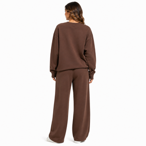 Ensemble de survêtement décontracté à col rond oversize avec pantalon large, logo personnalisé, marron, pour la détente, marque privée, vente en gros - Product Image 2