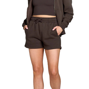 Shorts de sport pour femmes au design optimal, 100% coton molletonné, avec cordon de serrage, shorts de sport de haute qualité - Product Image 2