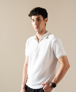 Polo de Algodón Blanco para Hombre, Manga Corta, Corte Ajustado, Color Sólido Informal, Tejido de Punto, Ribete en Contraste - Product Image 6