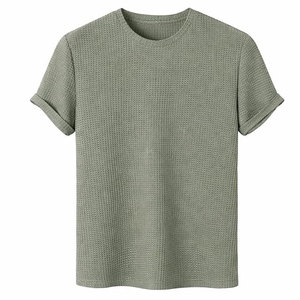 T-shirt personnalisé en coton épais et doux à manches courtes pour homme, couleur unie, col rond, épaules dénudées - Product Image 4