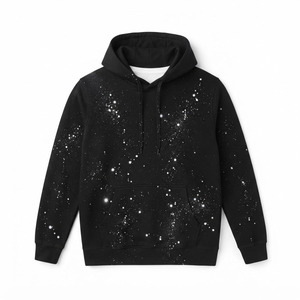 เสื้อฮู้ดดี้ผู้ชายสีดำลายดาว พิมพ์ลายแบบซับลิเมชั่น ทรงปกติ สวมใส่สบาย มีกระเป๋า ผลิตจากผ้าเฟรนช์เทอร์รี่ 320 กรัม - Product Image 5