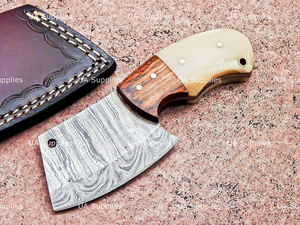 UA Supplies 4-Inch Hand Forged Damascus Steel Miniature Cleaver <b>Knife</b> Straight Edge Wood <b>Handle</b> Outdoor EDC Utility Neck <b>Knife</b> - Product Image 6