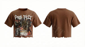 T-shirt Homme Streetwear Tendance et Élégant, Coupe Oversize Unie, Col Rond, Épaules Tombantes, Ourlet Effiloché, Logo Personnalisé, Style Hip Hop - Product Image 4