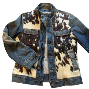 Blouson Bomber Homme 2026 en Jean Patchwork avec Panneaux en Cuir de Vachette, Col Montant, Style Décontracté Automne, Coupe Droite - Product Image 3