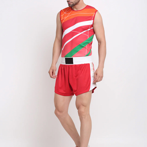 Uniformes de Boxeo Ligeros y Transpirables de Poliéster 100% Elástico, Conjunto de Chaleco y Pantalones Cortos Rojos con Estampado Personalizado - Product Image 4