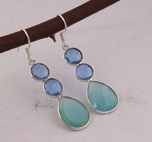 Natural Blue Quartz & Aqua Chalcedony <b>Earrings</b> 925 Sterling Silver Jewelry Manufacturer Wholesale <b>Handmade</b> Gemstone Drop Dangle - Product Image 1