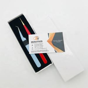 Pinzas de pestañas de acero inoxidable rectas profesionales de 45 grados Aplicador de belleza sostenible con punta puntiaguda - Product Image 2