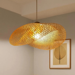 Handwoven Bamboo Pendant Light Japandi Wabi Sabi Lampshade Natural Rattan <b>Ceiling</b> Lamp Eco Friendly Supplier - Product Image 1