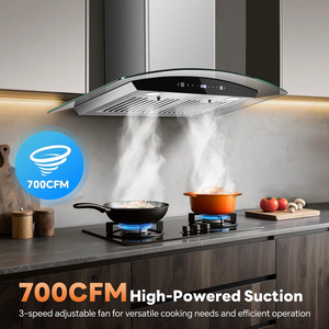 Ventilateur de poêle mural 30W 700C-F-M avec panneau tactile pour cuisine, LED, NOUVEAU - Product Image 3