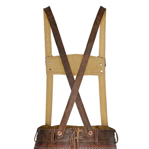 Premium Quality <b>Mens</b> Vintage <b>Brown</b> Leather Lederhosen <b>Shorts</b> with Cross Back Suspenders Criss Cross Lacing and Embroidery - Product Image 3