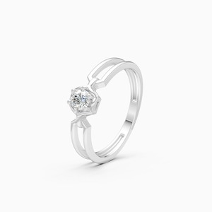 Bague solitaire à bande fendue avec diamant de laboratoire de 0,16 ct en or jaune, blanc et rose 9 carats - Product Image 2