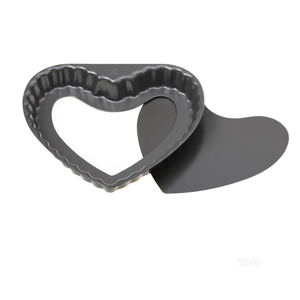 Mini moule à tarte de 5 pouces en forme de cœur, moule à quiche avec fond amovible, utilisé pour les desserts, la pâtisserie, noir - Product Image 1