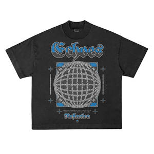 Camiseta de Algodón Tejido Ecológico para Hombre, Estampada, de Alta Calidad, Corte Regular, Lavado Ácido, Efecto Desgastado por el Sol, Peso Pesado - Product Image 1