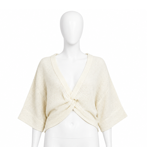 Haut court en tricot pour femme, col en V profond, torsadé sur le devant, coupe décontractée, manches larges, léger et respirant |   Haut décontracté pour l'été, idéal pour la superposition - Product Image 1
