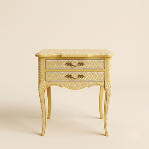 Table de chevet moderne en bois et nacre jaune pour salle de bain, bureau à domicile, salon ou chambre à coucher - Product Image 1