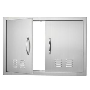 Doppia cucina esterna in acciaio inossidabile porta a filo 30W X 21H pollici porta di accesso per barbecue maniglie a parete verticali prese d'aria per la conservazione - Product Image 1