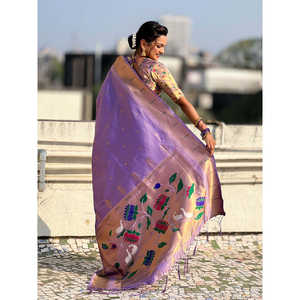 Sari en tissu de lavande Paithani Zari tissé, robe de mariée élégante - Product Image 4