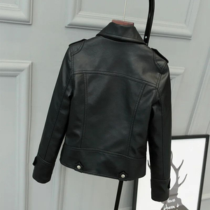 Chaqueta de Moto de Cuero PU para Mujer, Cuello Camisero, Cierre de Cremallera, Manga Larga, Color Sólido, Otoño, Largo Regular - Product Image 2