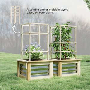 Fioriera Rialzata in Legno Naturale con Traliccio e Vaso Galvanizzato per Patio - Letto da Giardino Rialzato in Legno - Product Image 5