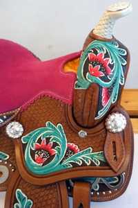 Sillín de cuero occidental tallado a mano hermoso floral al mejor precio - Product Image 3