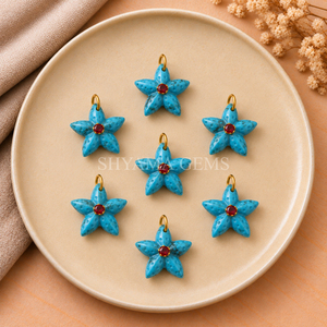 Colgante de Cobre con Turquesa Tallada en Forma de Estrella de Mar de 15mm para Fabricación de Joyería Boho, Accesorios Marinos, Proveedor Mayorista - Product Image 2