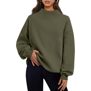 2026 Trending Women's Oversized <b>Stand</b> Collar Printed Sweatshirt Solid Color <b>Drop</b> Shoulder Knitted Cotton Winter Autumn Wear - Product Image 2
