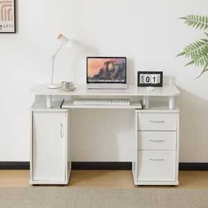 Scrivania Moderna per Computer con Una Porta e Tre Cassetti in Laminato Melaminico Bianco Goffrato - Product Image 1