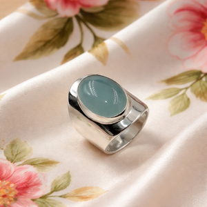 Blue Chalcedony Oval Cabochon <b>Ring</b> 925 Sterling <b>Silver</b> Wide Band Statement <b>Ring</b> Minimalist Handmade Jewelry Gift for Him <b>Men</b> Her - Product Image 1