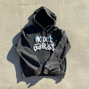 Ensemble de survêtement vintage noir à capuche pour homme avec logo gothique blanc imprimé, sweat-shirt et pantalon de jogging pleine longueur en nylon pour l'hiver - Product Image 6