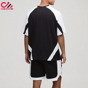 ชุดเซ็ตเสื้อยืดและกางเกงขาสั้นผ้าฝ้ายคุณภาพสูงสไตล์สตรีทแวร์ทรงโอเวอร์ไซส์  ลายปะติดพิมพ์นูน 3 มิติ สำหรับผู้ชาย - Product Image 1