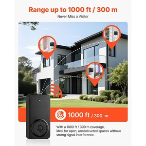 Kit Campanello Wireless con Portata di 300 m, Impermeabile IP54, 5 Livelli di Volume Regolabili e 48 Suonerie, Facile Installazione - Product Image 6