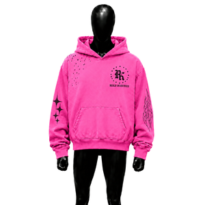 Sweat à capuche rose 100% molleton épais, coupe oversize, effet délavé, motif graphique vintage, en molleton bouclette, avec logo imprimé et poche, pour l'automne, en promotion - Product Image 1