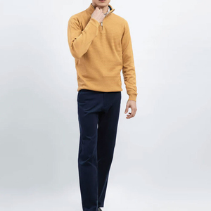 Pull en maille jaune moutarde pour homme, col zippé, coupe classique, couleur unie, décontracté, manches longues, col rabattu, pour l'automne - Product Image 5