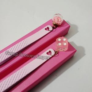 Pince à épiler professionnelle en acier inoxydable rose pour extensions de cils, pointe en fibre, pointe dentelée environ 10 mm, antistatique - Product Image 4