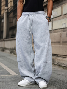 Pantalon de jogging pour homme, taille mi-haute, avec braguette zippée, coupe décontractée à jambe large, respirant, avec poches, effet usé, pour l'entraînement, le yoga et la détente, idéal pour l'été - Product Image 6