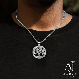จี้สร้อยคอรูปต้นไม้แห่งชีวิต AARVA JEWELS เงินแท้ 925 ชุบโรเดียม ประดับเพชร พร้อมสร้อยเชือก สำหรับทุกเพศ เหมาะสำหรับใส่ทุกวัน ผลิตโดยบุคคลที่สาม - Product Image 3