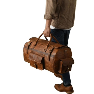 New 100% Genuine Leather Brown Luxury Waterproof Weekender Travel Duffel <b>Bag</b> Zipper Closure Multiple Pockets High Quality Unisex - Product Image 1