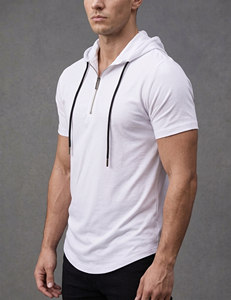 เสื้อฮู้ดแขนสั้นแบบซิป 3/4 สำหรับออกกำลังกาย ผู้ชาย สไตล์ลำลอง สปอร์ต ทรงพอดีตัว เหมาะสำหรับออกกำลังกายที่ยิม - Product Image 2