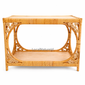 Natural Rattan Console Table Wicker Living Room <b>Cabinet</b> Scalloped Entryway Side Table Modern Home Furniture 2 Shelves - Product Image 1