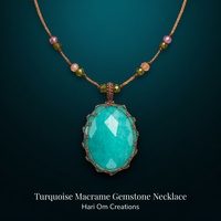 Collier pendentif en macramé fait main en amézonite, grande pierre bleu vert aqua, bijoux bohèmes de guérison