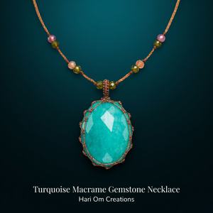 Collar Colgante de Macramé Hecho a Mano con Amazonita, Piedra Grande Azul Verde Agua, Joyería Boho Curativa - Product Image 3
