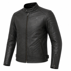 Blouson de moto en cuir monochrome |   Noir ivoire |   Fabricant OEM ODM |   Qualité de conception haut de gamme |   Vêtements de course |   Logo X | - Product Image 2