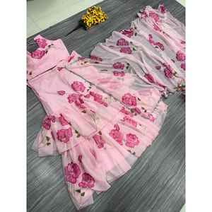 Hermoso Sari Lehenga con Estampado Floral y Volantes para Fiestas y Eventos Profesionales - Product Image 5